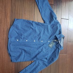 NWT Boys Royal Blue & Black Plaid Shirt